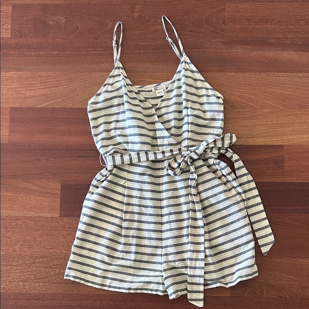 Billabong Striped Jumpsuit in Gray and White